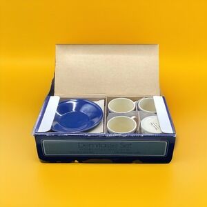Vtg Potpourri Press Demitasse Set - 4 Cups & Saucers - Stoneware in Original Box